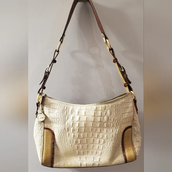 Brahmin Vintage Elegant Leather Cream and Brown  Women's Bag. - Picture 3 of 7